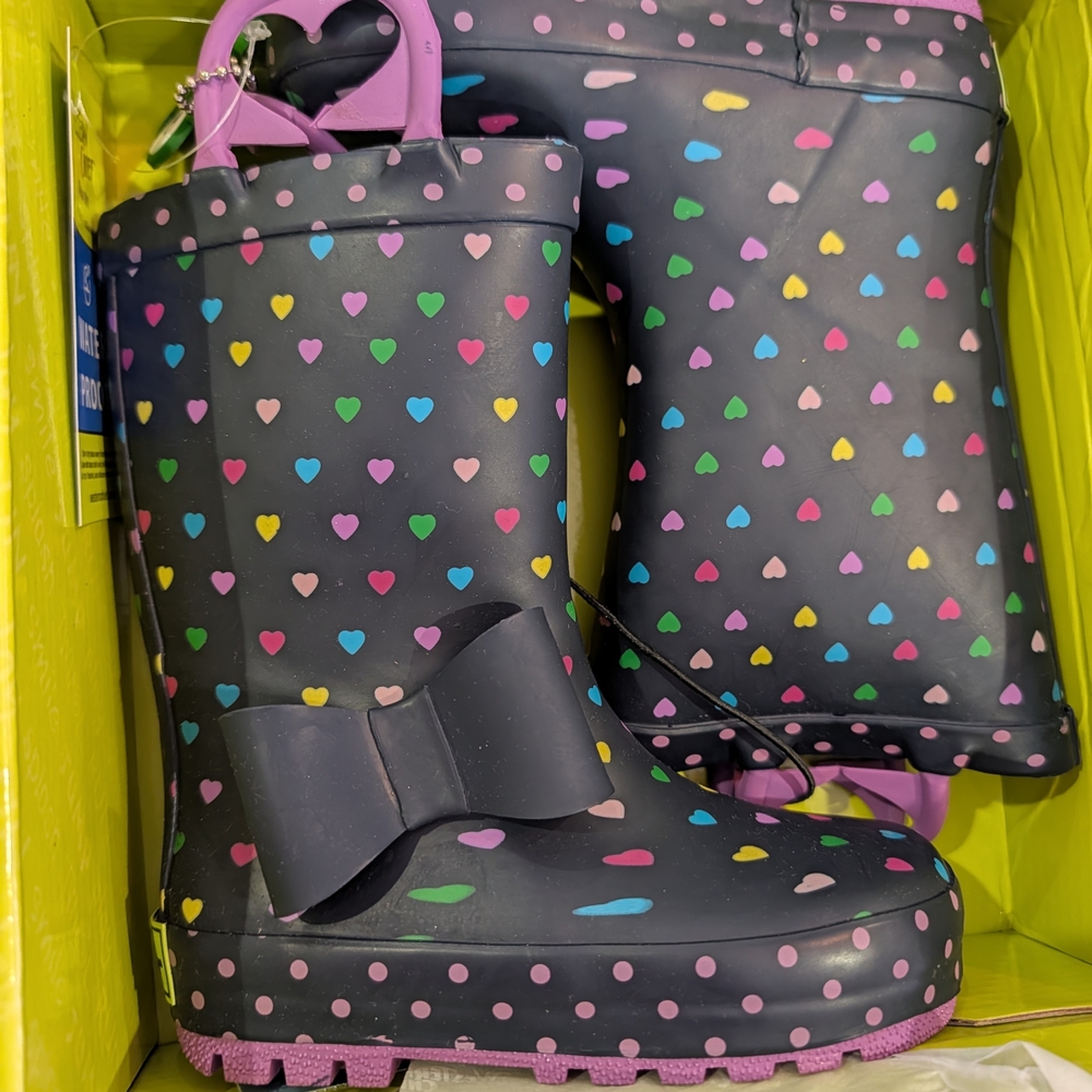 Western Chief Black Kids Rain Boots with Colorful Hearts
